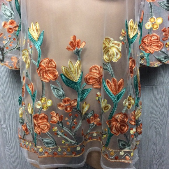 NWT Unique Spectrum Floral Sheer Top PLUS SIZE 1X - Picture 2 of 4